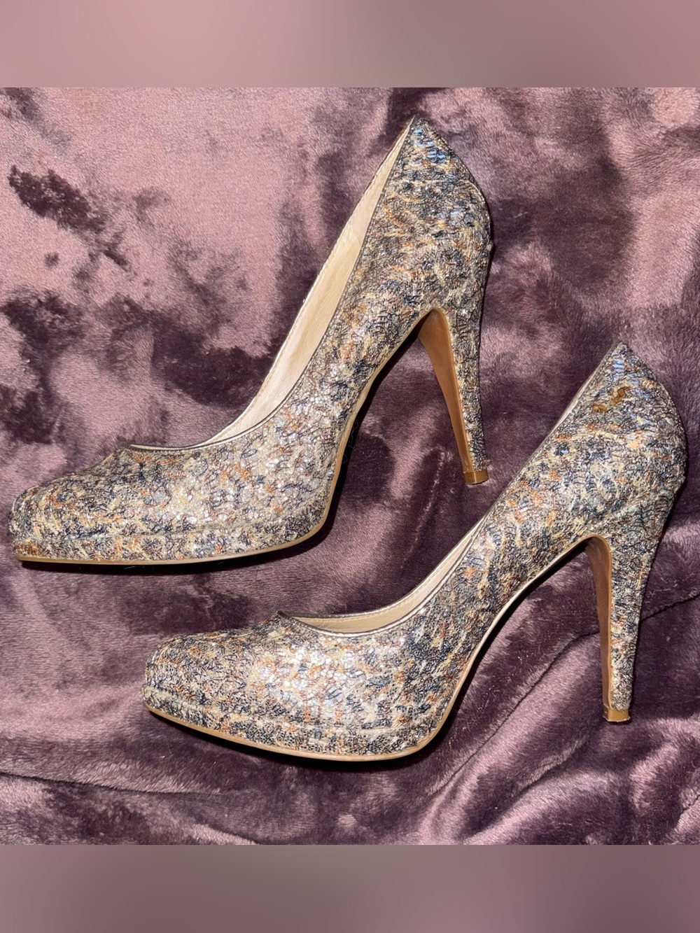 Nine West Metallic Multicolor Glitter High Heel Pumps